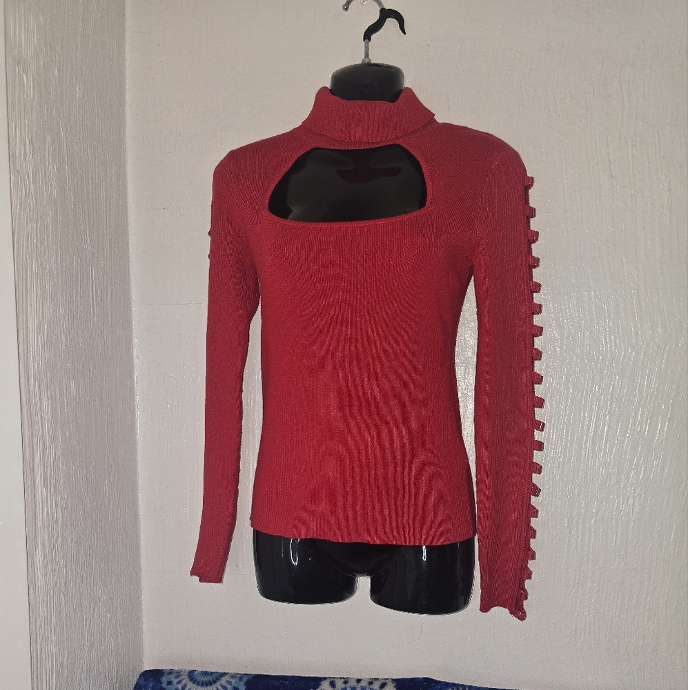 Guess Red Cowl Neck Sweater with Textured Knit